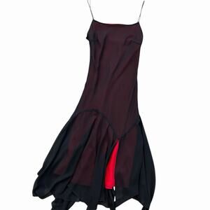 Stunning 90s Whimsygoth Drop Waist Handkerchief Midi Dress Black And Red Size S